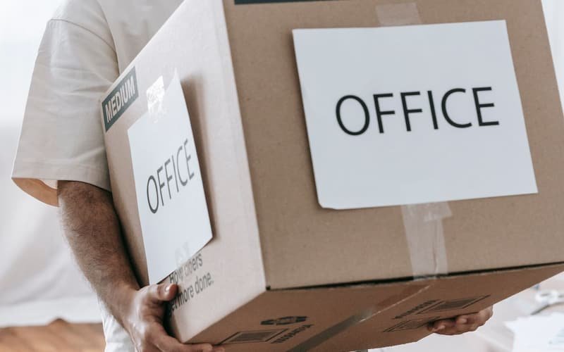 Labelled office boxes packed for office relocation in Dubai